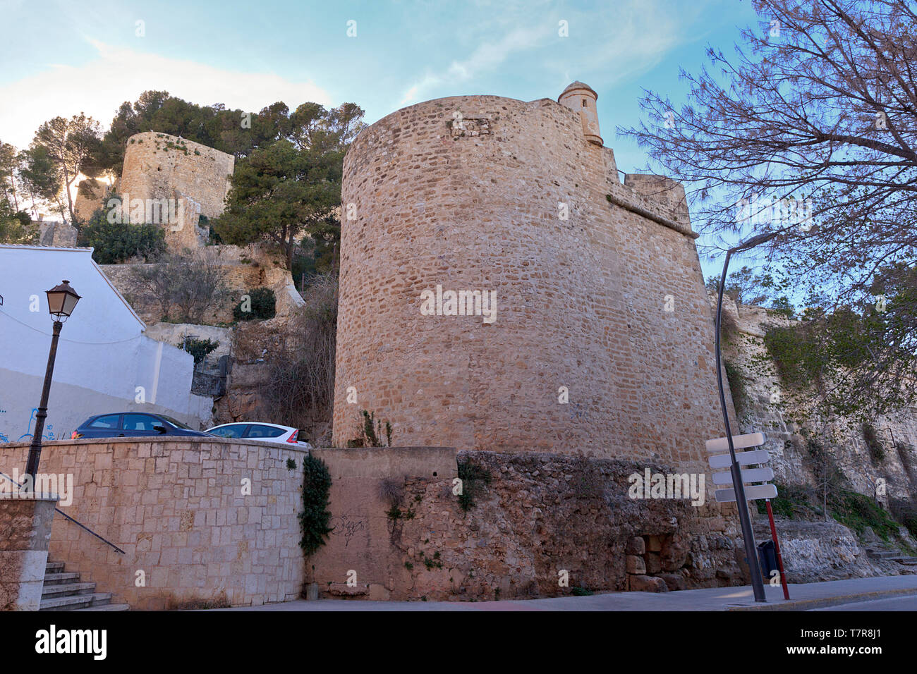 Château de Dénia, murs de la recherche des forums de Mur street, Costa Blanca, Espagne Banque D'Images