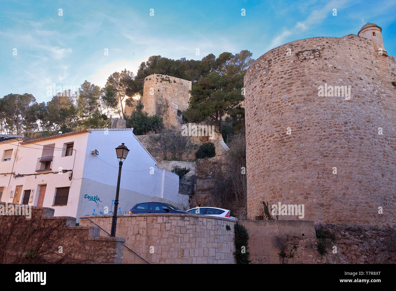Château de Dénia, murs de la recherche des forums de Mur street, Costa Blanca, Espagne Banque D'Images