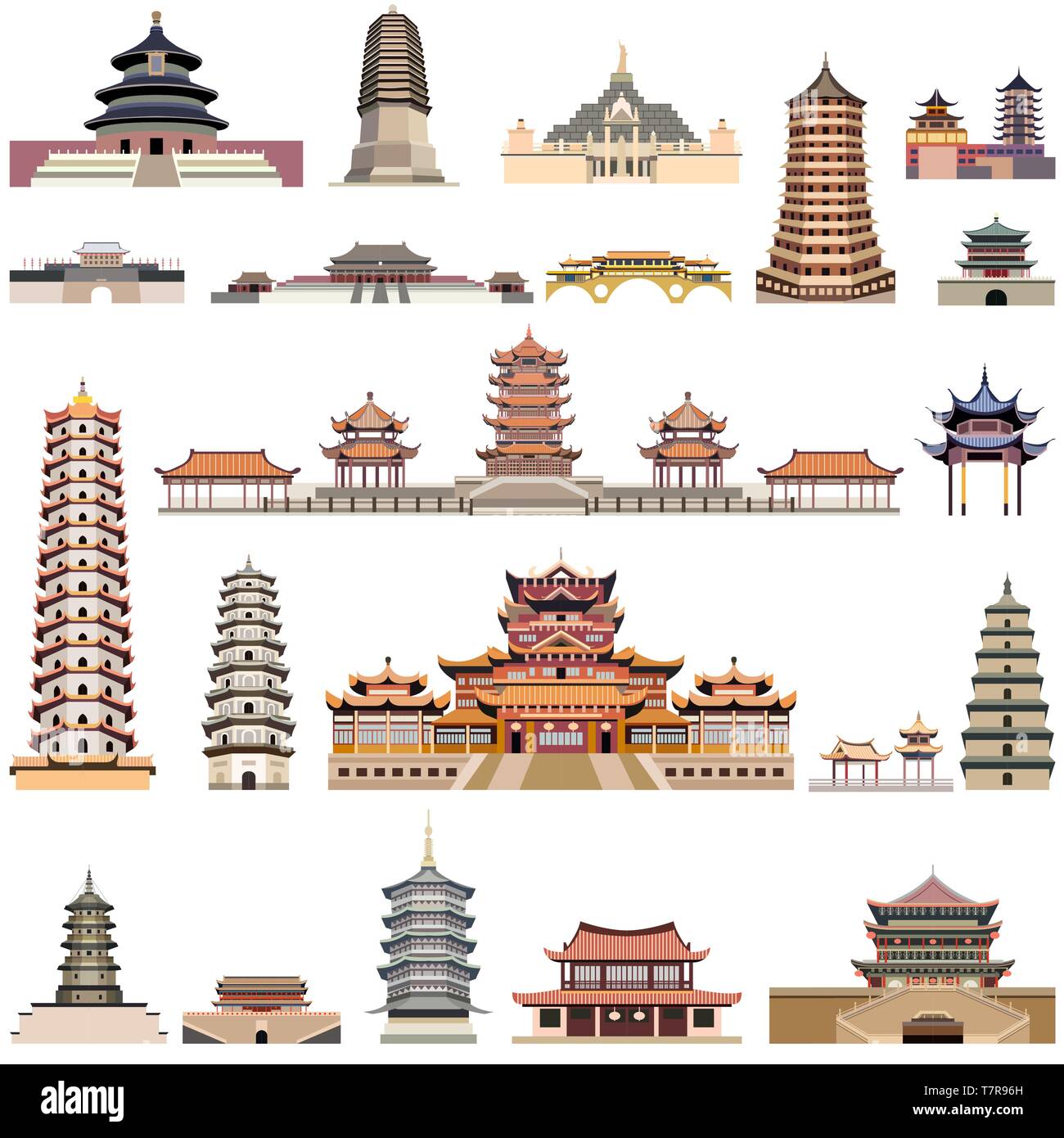 Vector collection d'anciens temples et pagodes chinoises et les tours Illustration de Vecteur