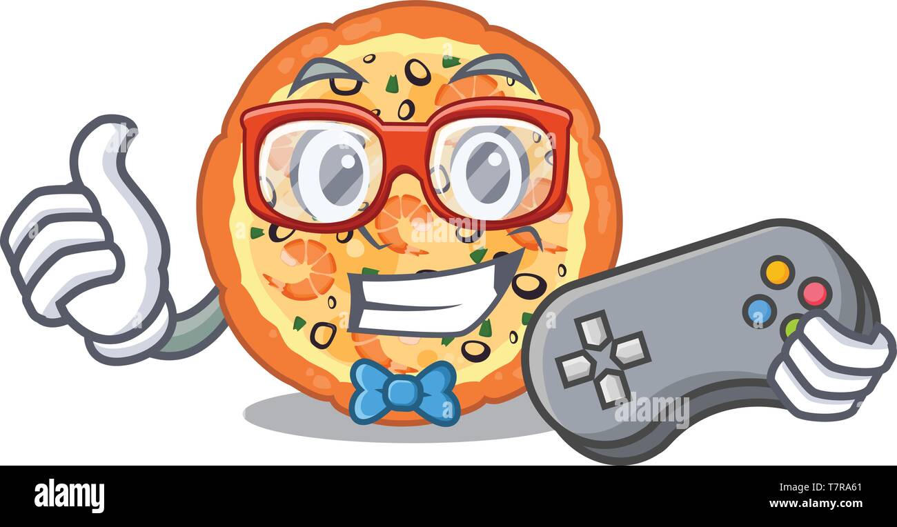 Pizza fruits de mer de joueur dans la mascot forme Illustration de Vecteur