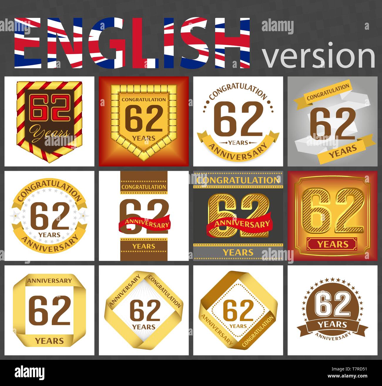 Numero De Serie De Soixante Deux Ans 62 Ans Celebration Du Design Anniversaire Nombre D Elements De Modele Pour Votre Anniversaire Image Vectorielle Stock Alamy
