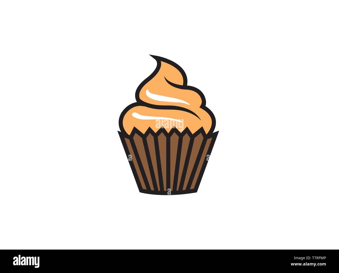 Illustration du logo Cupcake Kuchen de glace, icône de visage mignon, symbole de tête sur fond blanc Illustration de Vecteur