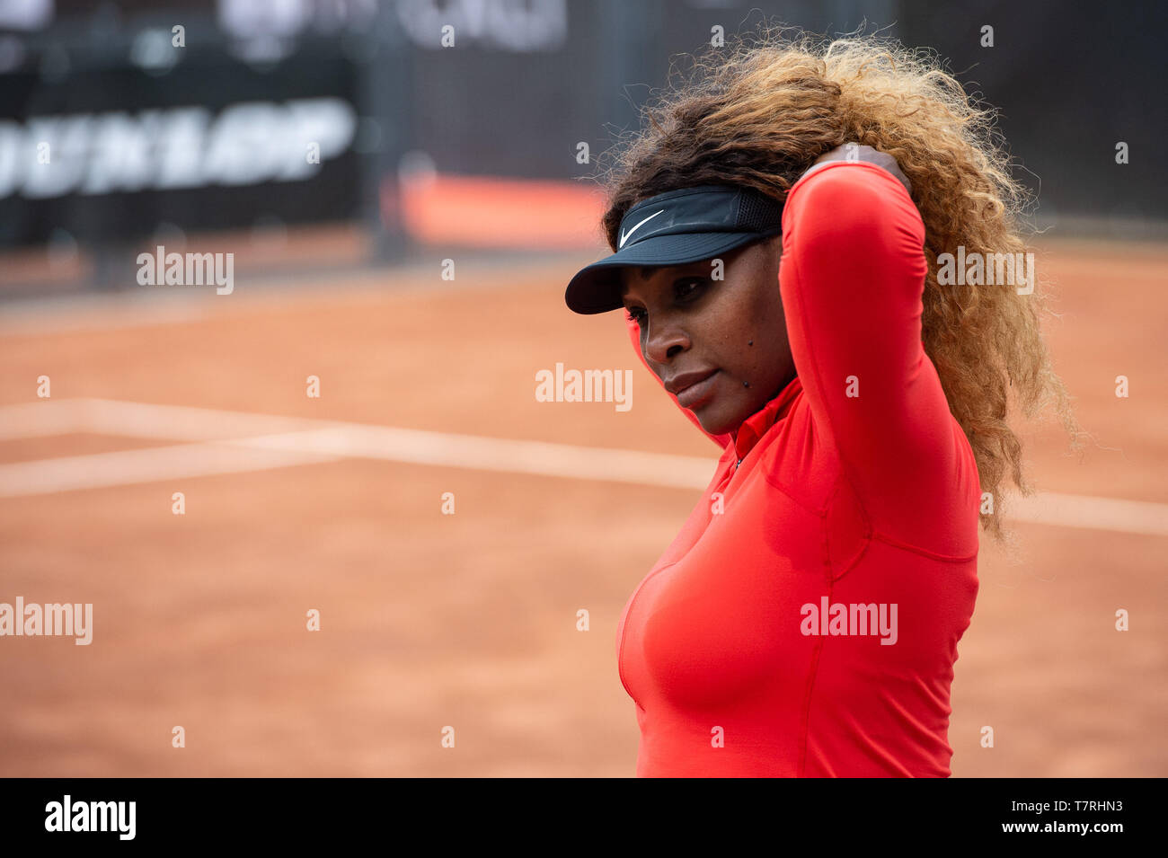 Serena Williams de USA au cours de sa session de formation au cours d'Internazionali BNL D'Italia Italian Open au Foro Italico, Rome, Italie, le 8 mai 2019. Banque D'Images