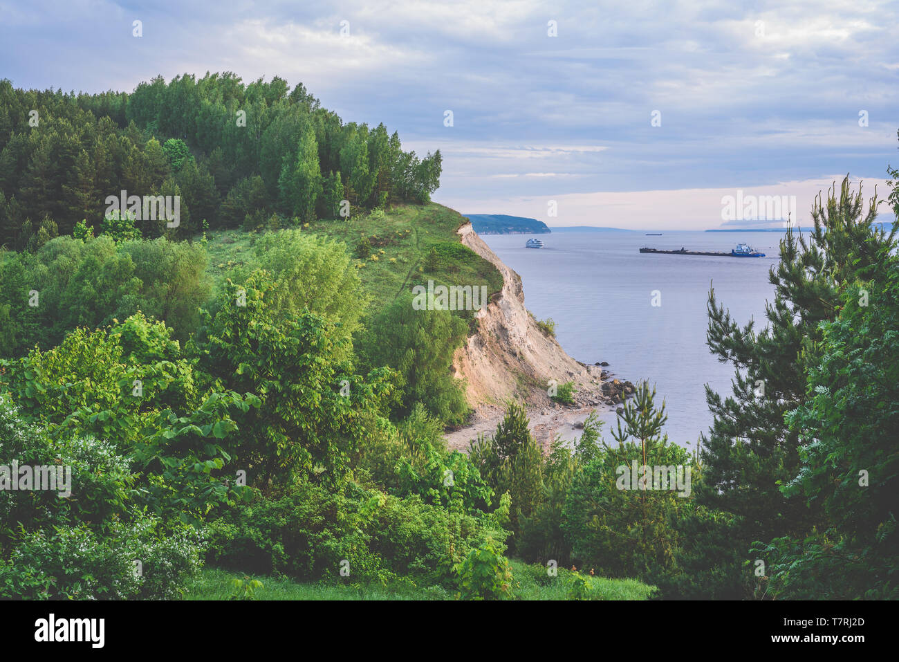 Falaise avec bois de bouleau sur Volga Banque D'Images