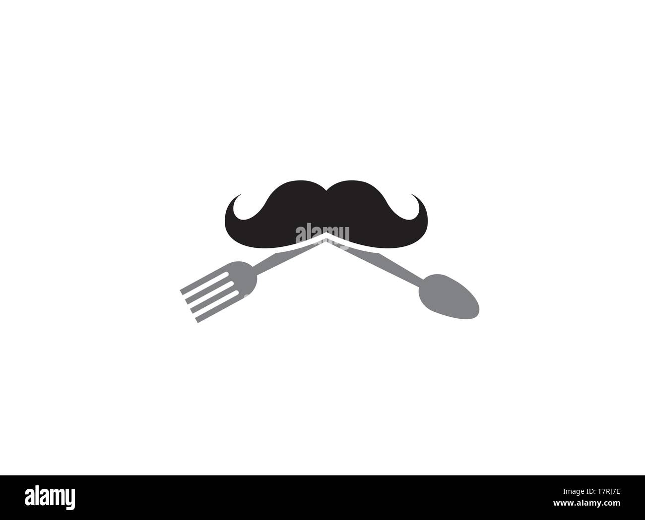 Moustache Cooker avec cuillère et fourchette logo design illustration sur fond blanc Illustration de Vecteur