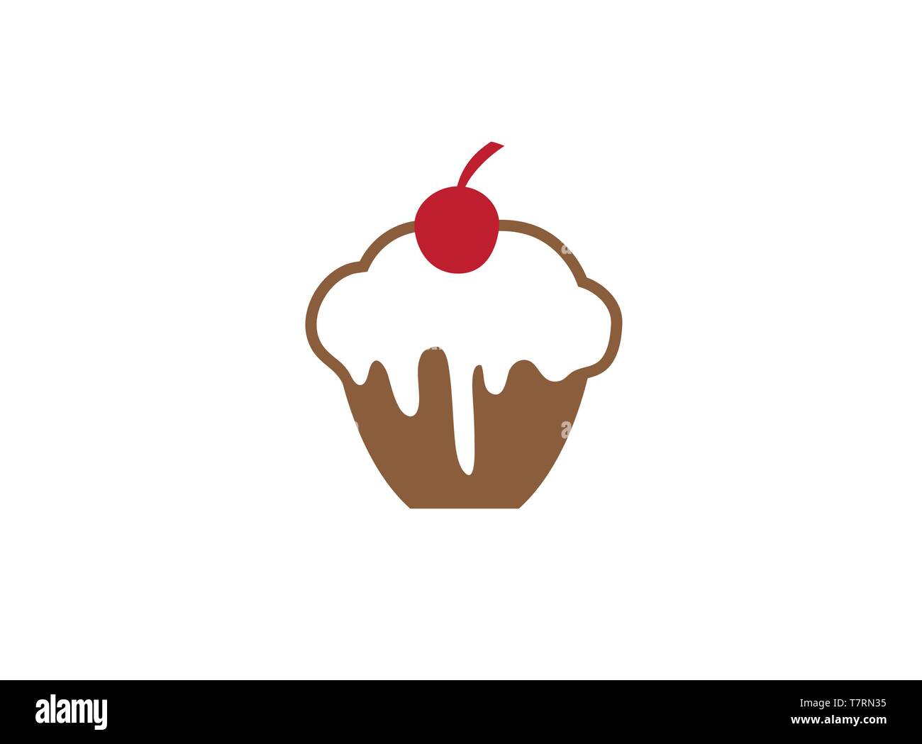 Gâteau au chocolat et crème et cerise dans le haut pour logo Illustration de Vecteur