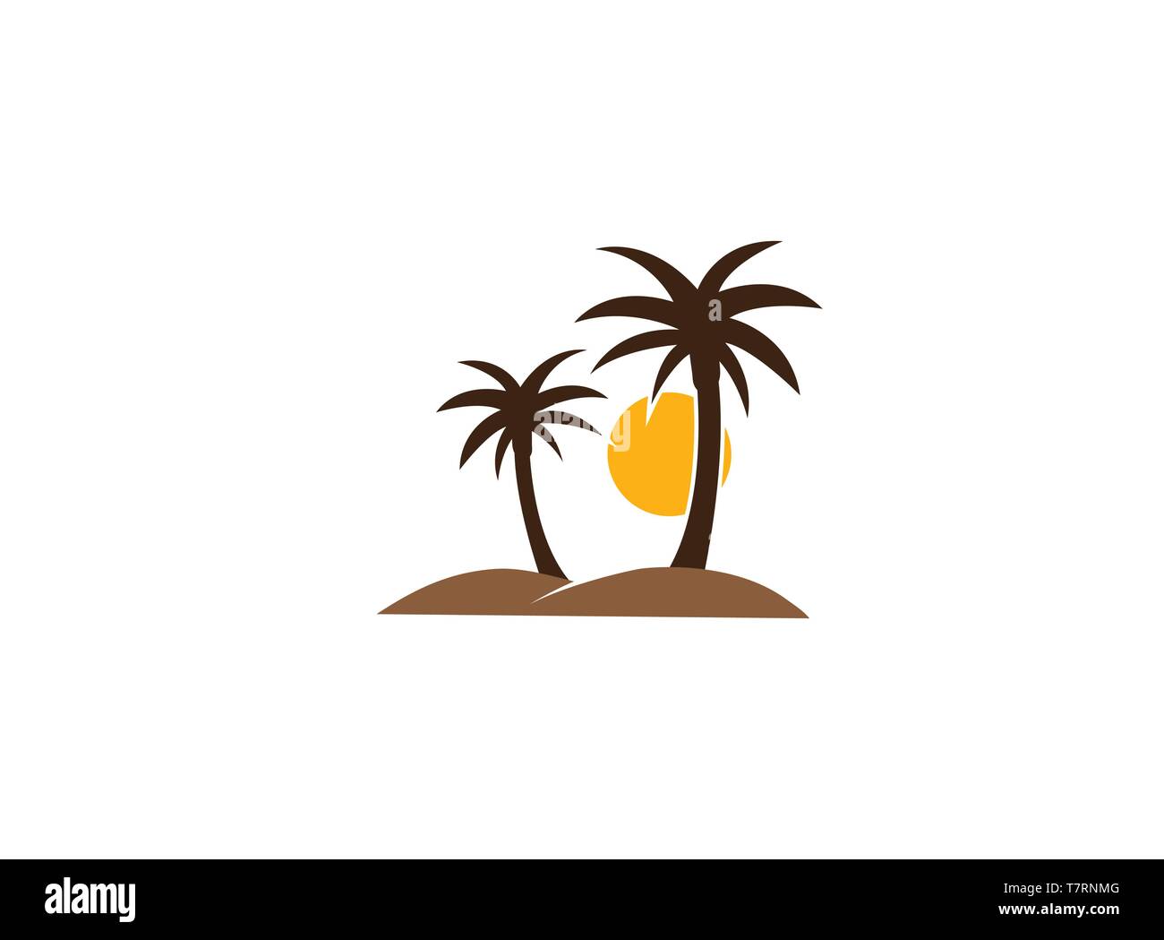 Palmiers dans désert avec soleil et sable pour logo Illustration de Vecteur