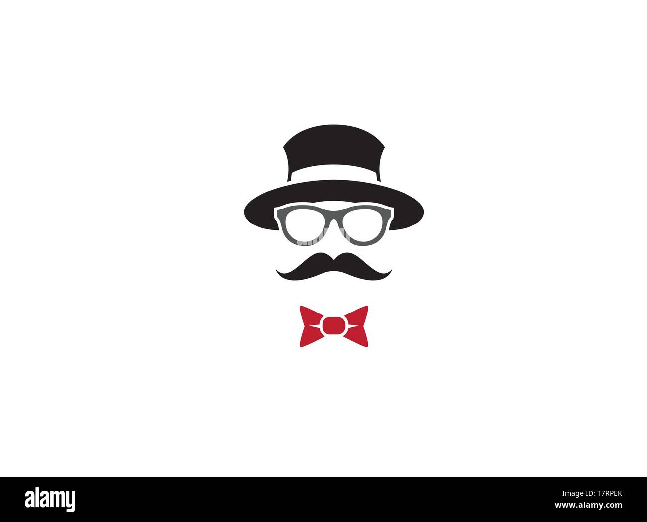Chapeau melon avec des lunettes et moustache pour logo noeud papillon d'usure Illustration de Vecteur