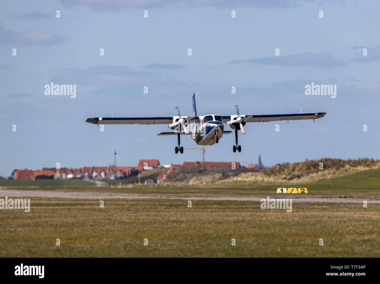 Mer du nord île de Juist, Frise Orientale, airfield Juist, petit aérodrome, avion navette à partir de la terre ferme, les avions privés Basse-saxe, Allemagne, Banque D'Images