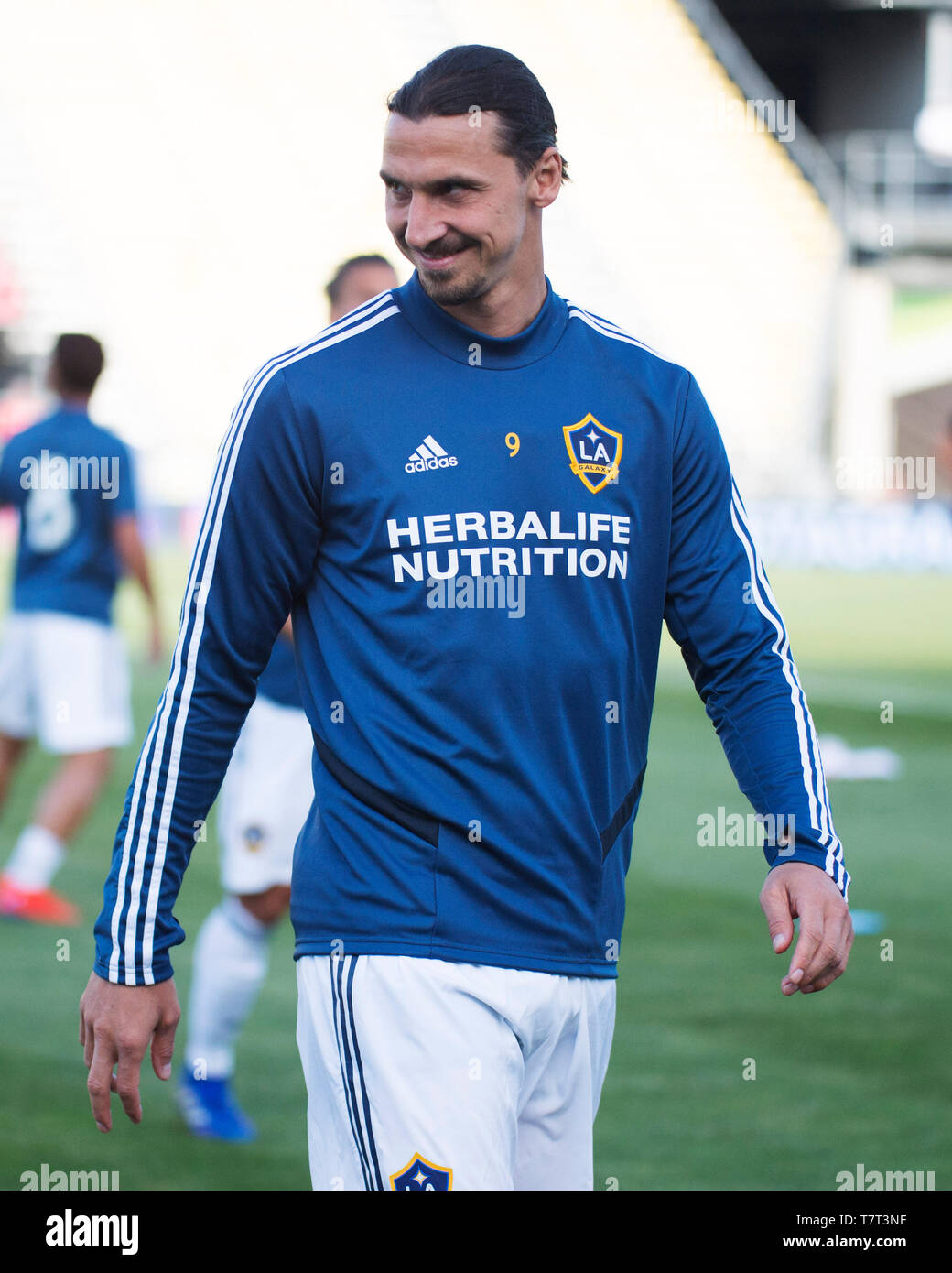 8 mai 2019 : Los Angeles Galaxy avant Zlatan Ibrahimovic (9) pendant le wrm ups avant de faire face à Columbus Crew SC dans leur jeu à Columbus, Ohio, USA. Bre Banque D'Images