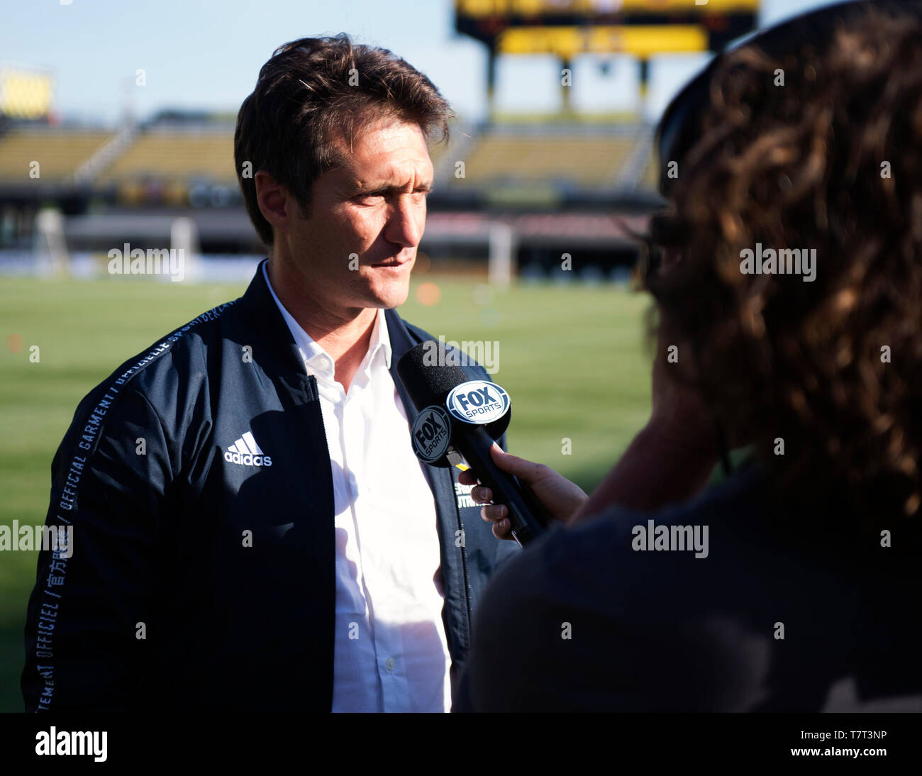 8 mai 2019 : Ancien Columbus Crew SC grand et actuel entraîneur-chef de la Galaxy Guillermo Barros Schelotto parle à la presse avant son équipe visages Colum Banque D'Images