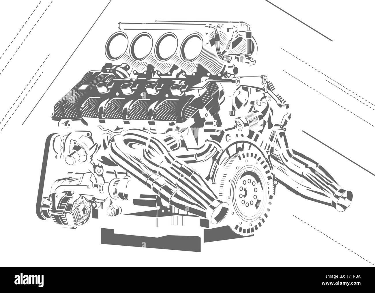 Dessin technique moteur voiture Banque d'images noir et blanc - Alamy