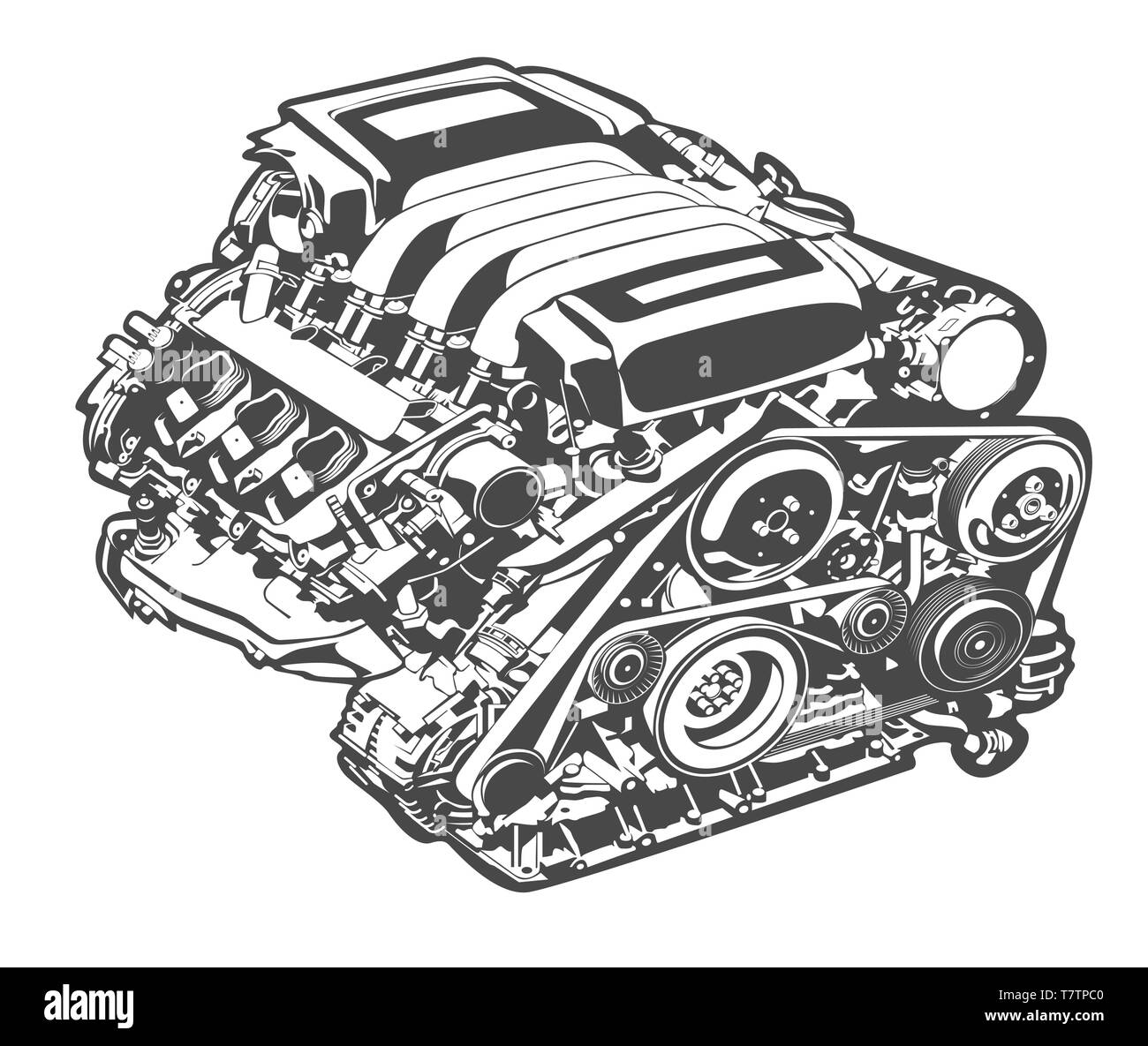 Haut vector illustration détaillée du moteur de voiture Illustration de Vecteur