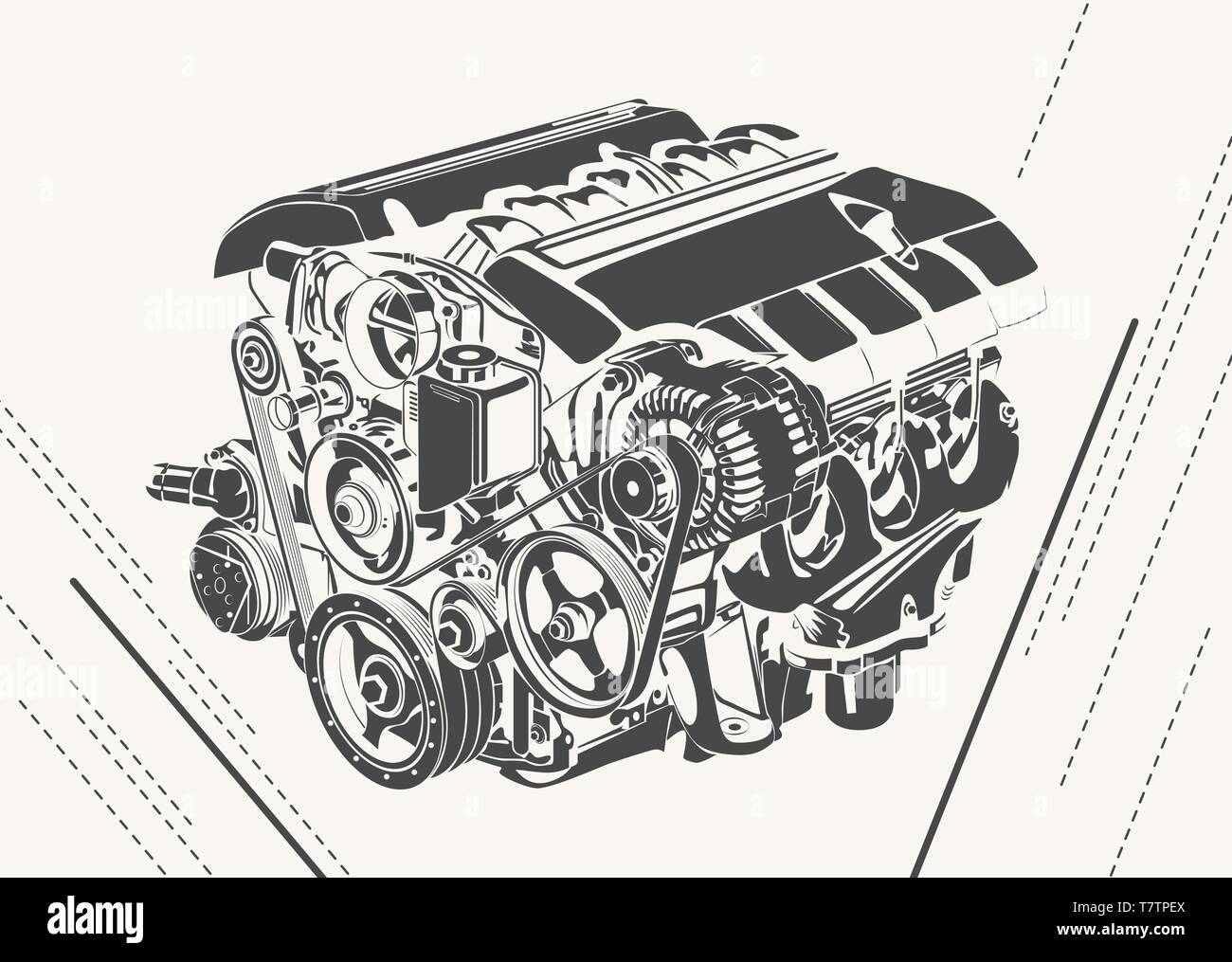 Haut vector illustration détaillée du moteur de voiture Illustration de Vecteur