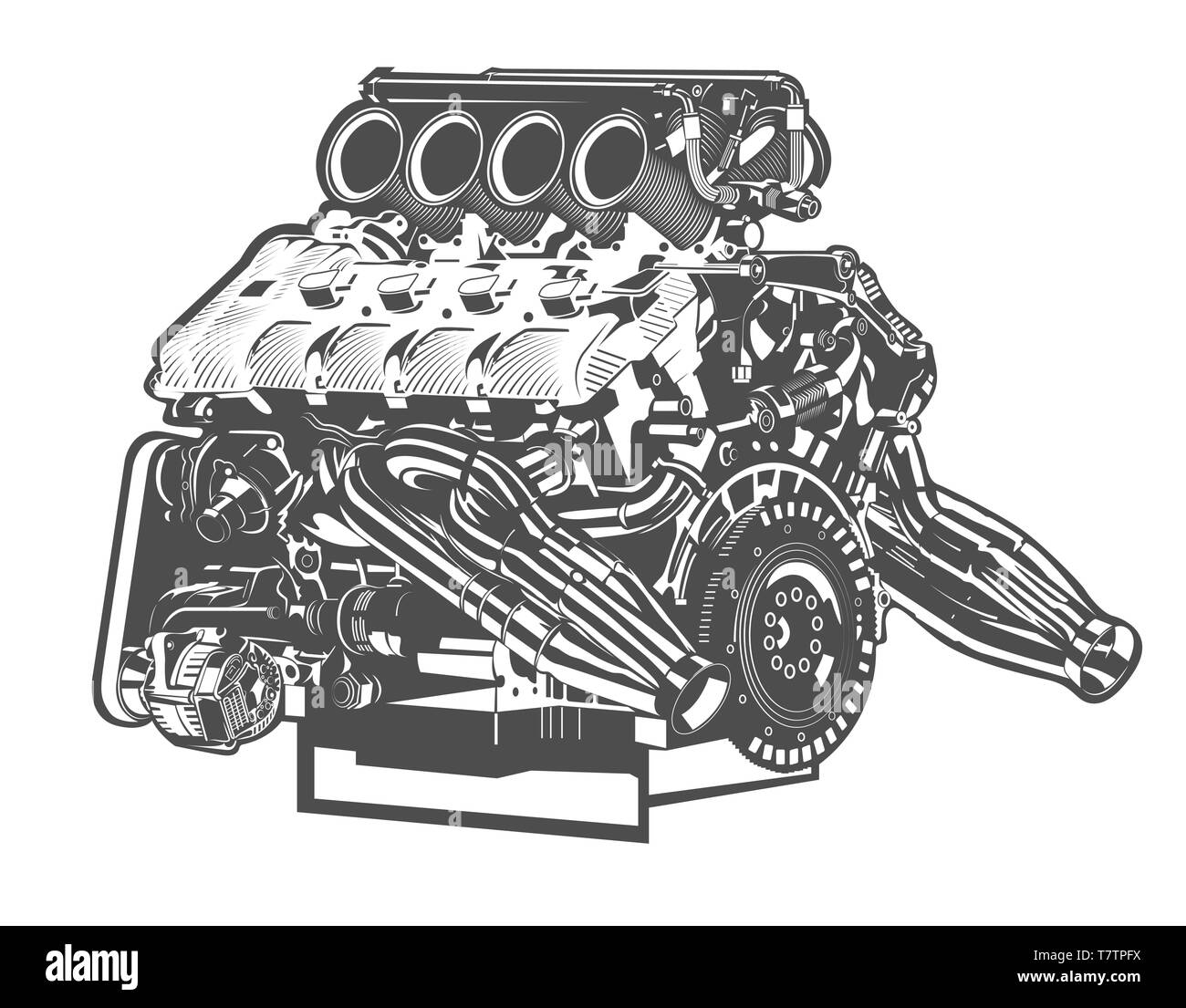 Dessin technique moteur voiture Banque d'images noir et blanc - Alamy