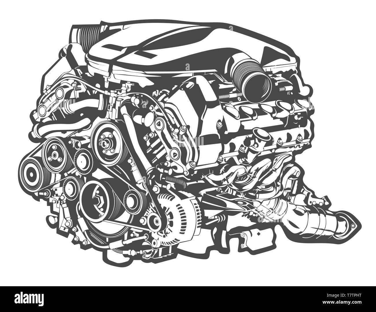 Haut vector illustration détaillée du moteur de voiture Illustration de Vecteur