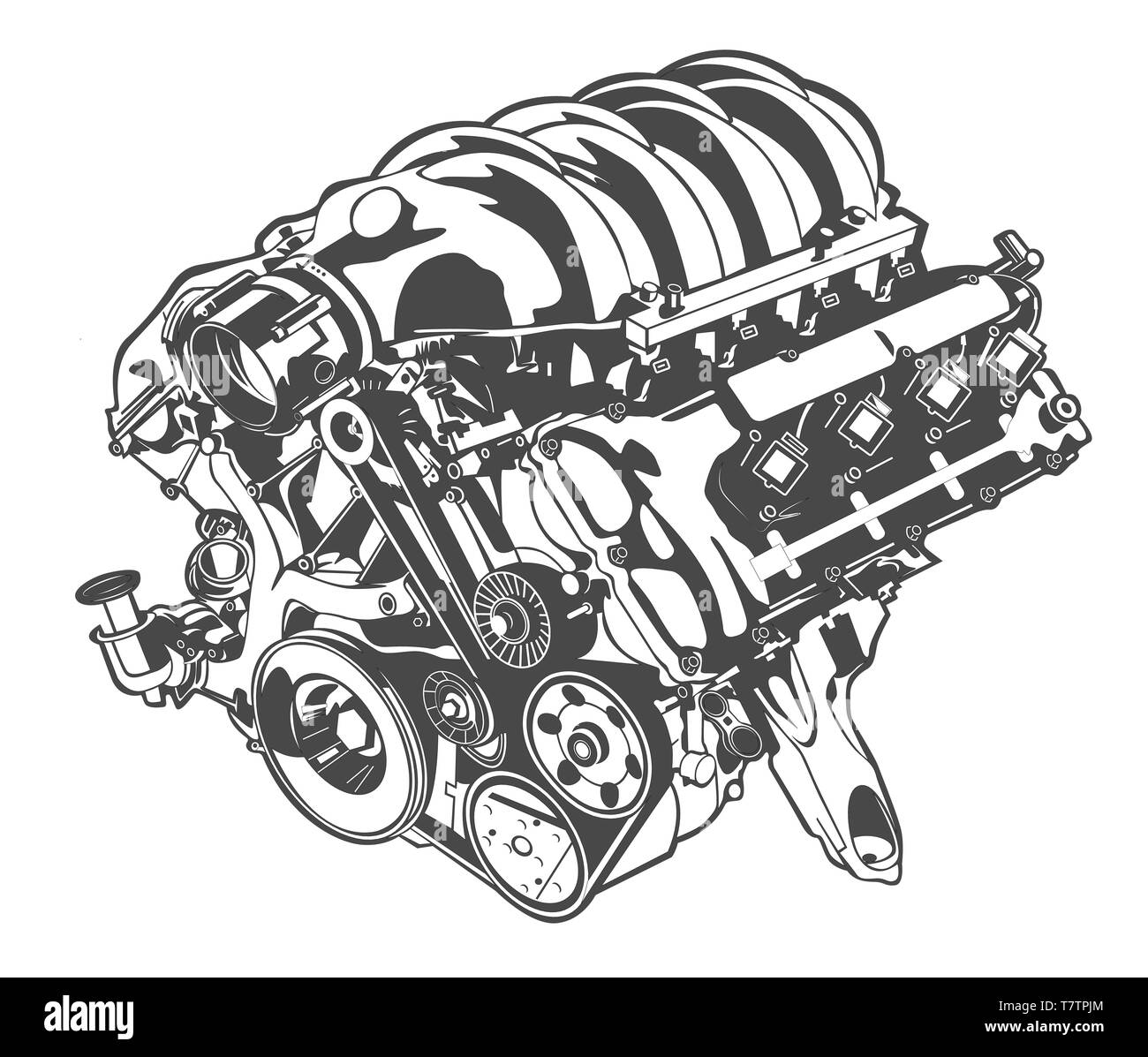 Haut vector illustration détaillée du moteur de voiture Illustration de Vecteur