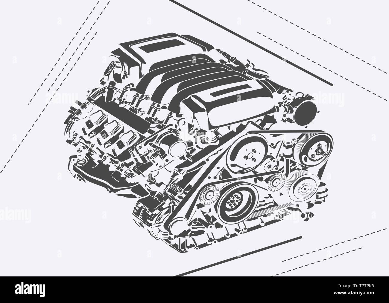 Haut vector illustration détaillée du moteur de voiture Illustration de Vecteur