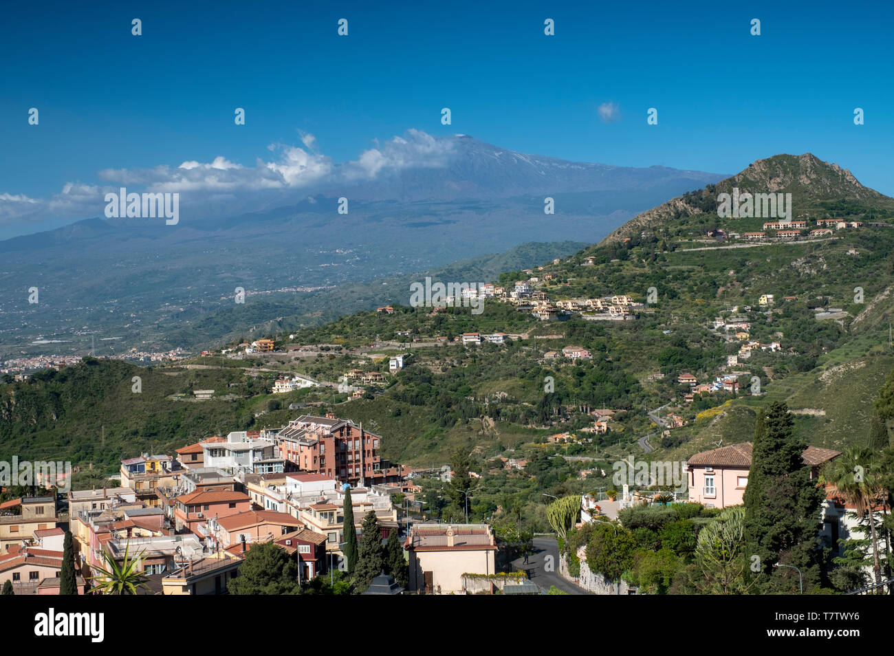 Matin sur l'Etna à partir de Taormina, Sicile. Banque D'Images
