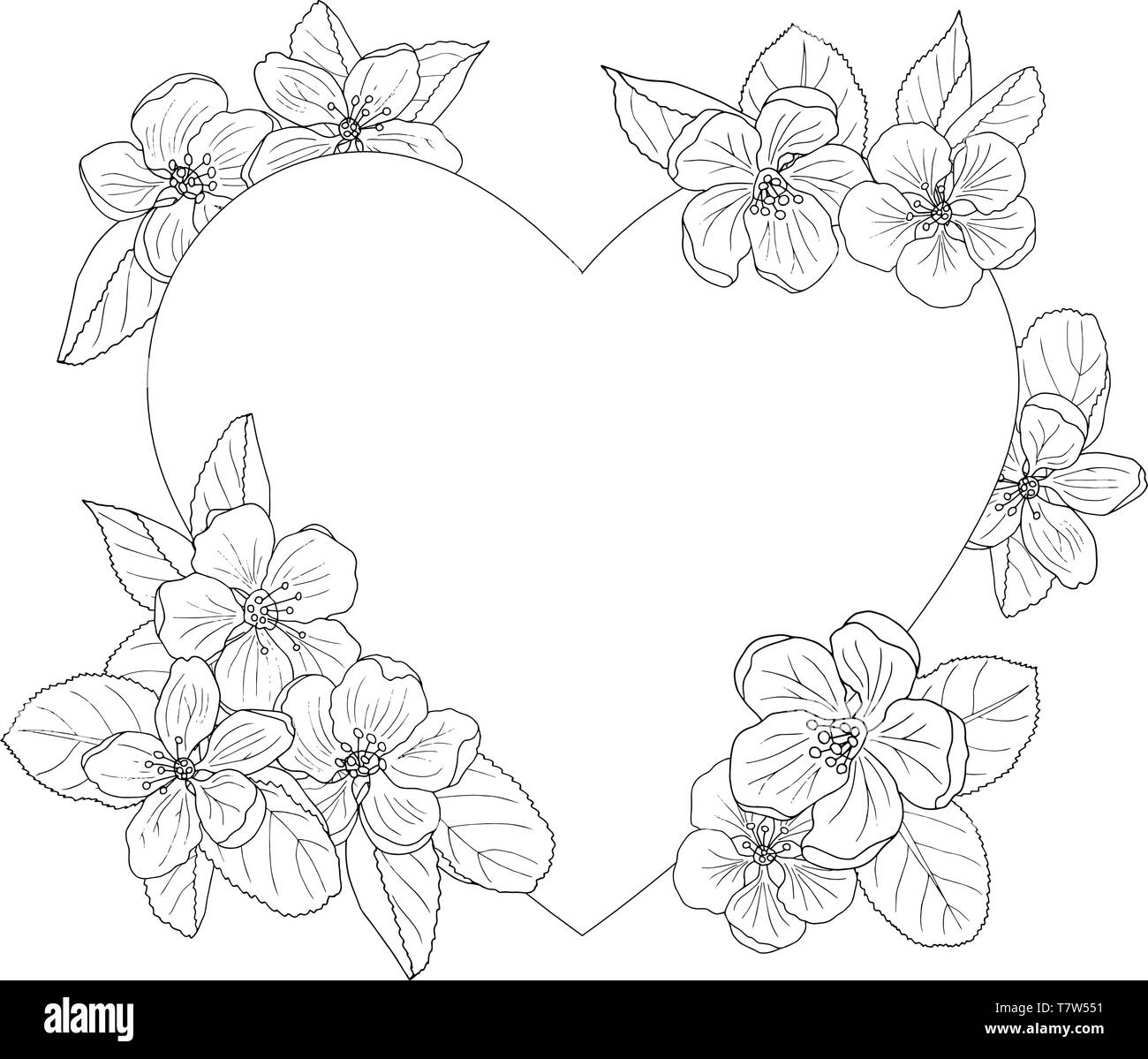 Apple Blossom magnifique cadre, coloriages pour enfants et adultes Illustration de Vecteur