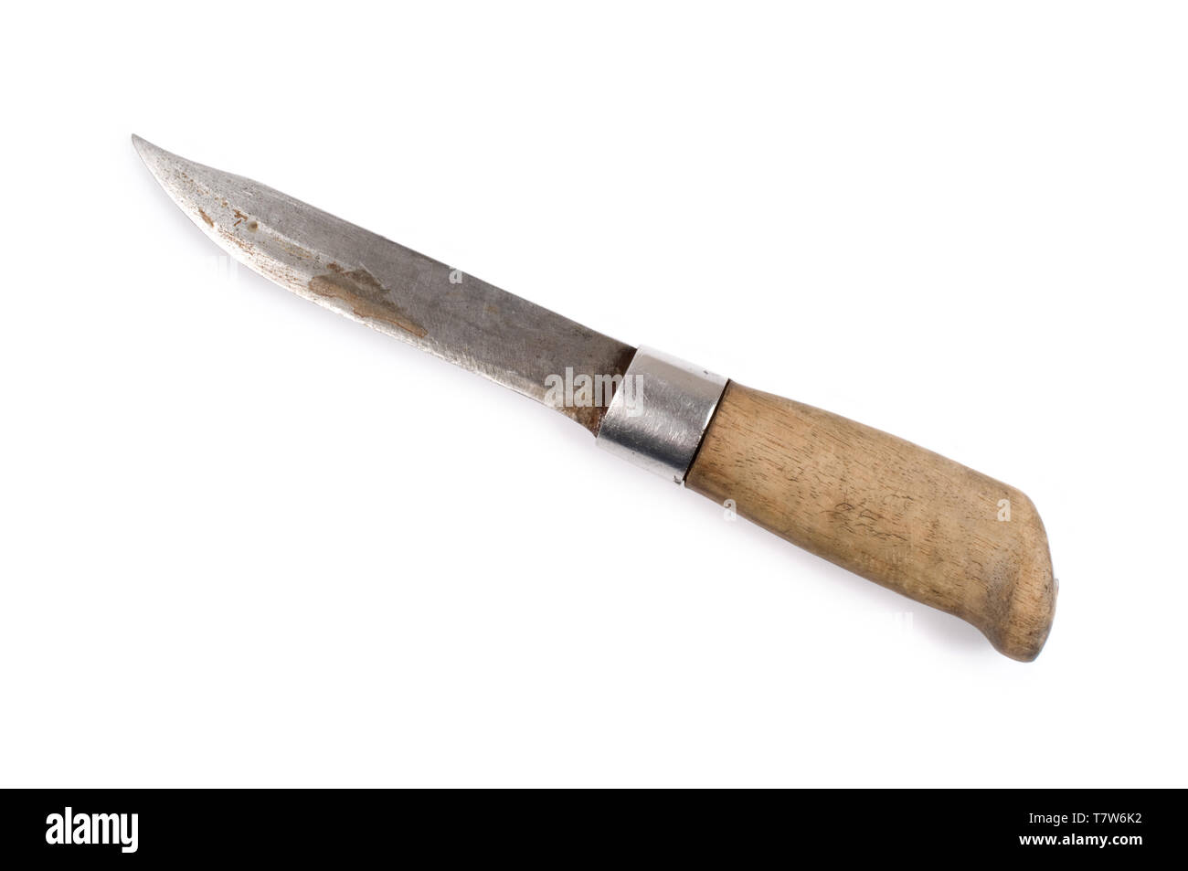 Ancien couteau de chasse sur fond blanc. Banque D'Images