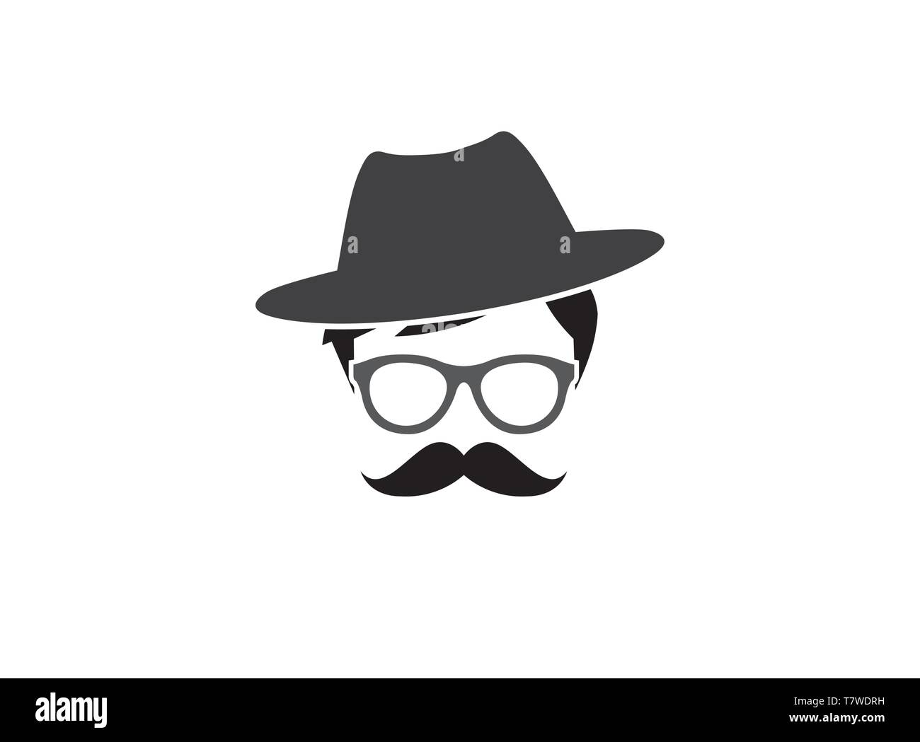 Chapeau melon avec des lunettes et moustache pour logo design Illustration de Vecteur