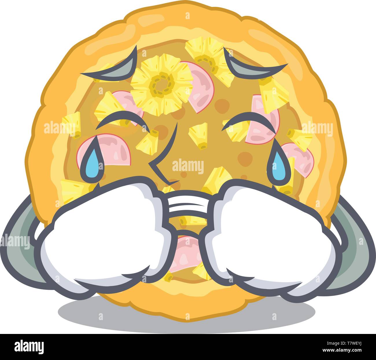 Pizza hawaïenne pleurer est servi plaques cartoon Illustration de Vecteur