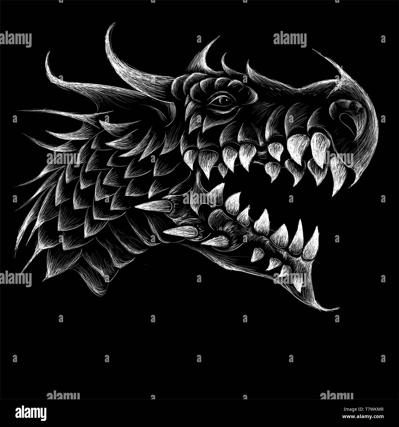 Le logo Vector dragon pour tatouage ou T-shirts ou d'extérieur. Cute dragon style d'impression de fond. Banque D'Images