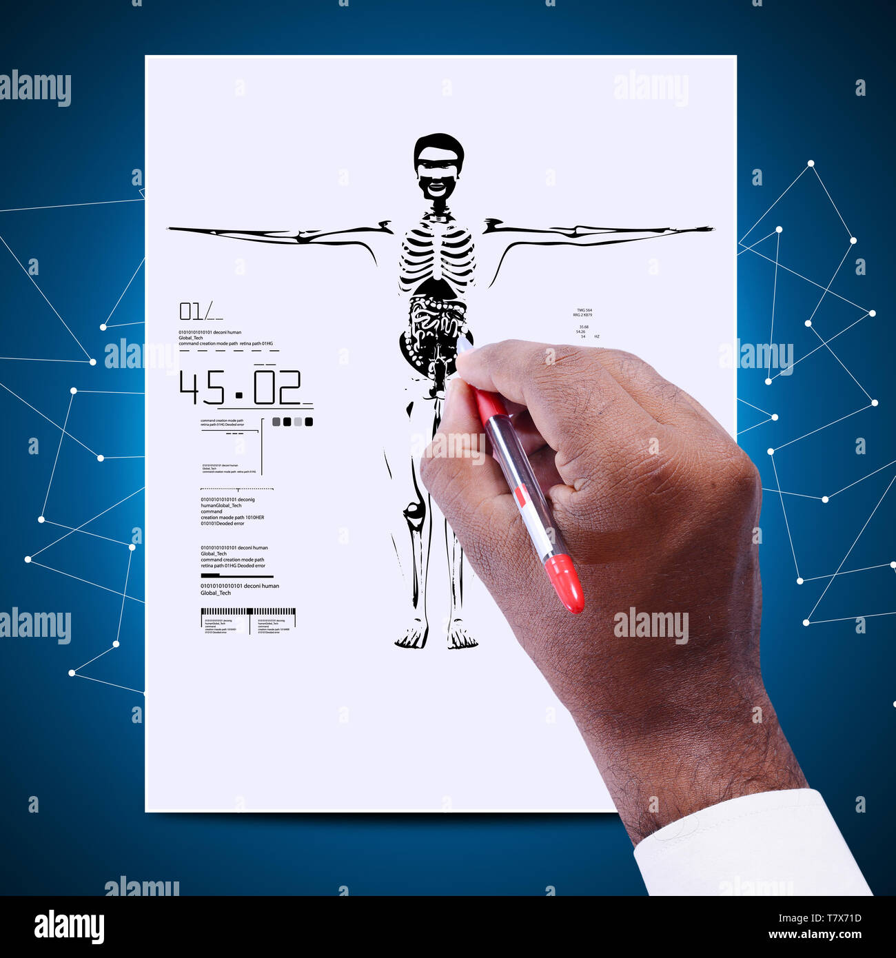 Le dessin de l'homme squelette de croquis Banque D'Images