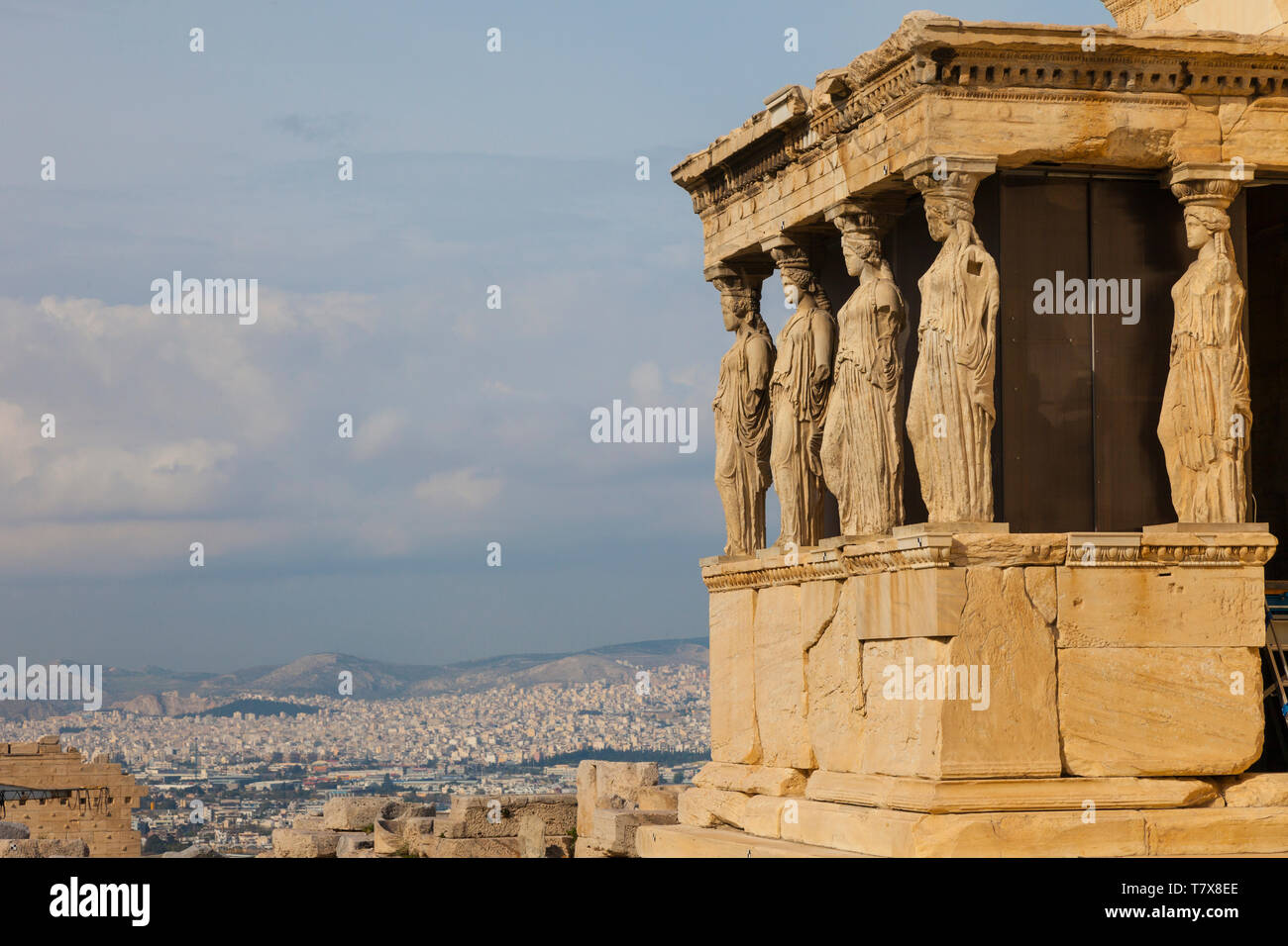 Porche de las Cariátides. Templo de Erecteion. Acrópolis. Athènes, Grèce Banque D'Images