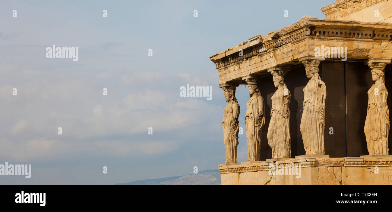 Porche de las Cariátides. Templo de Erecteion. Acrópolis. Athènes, Grèce Banque D'Images