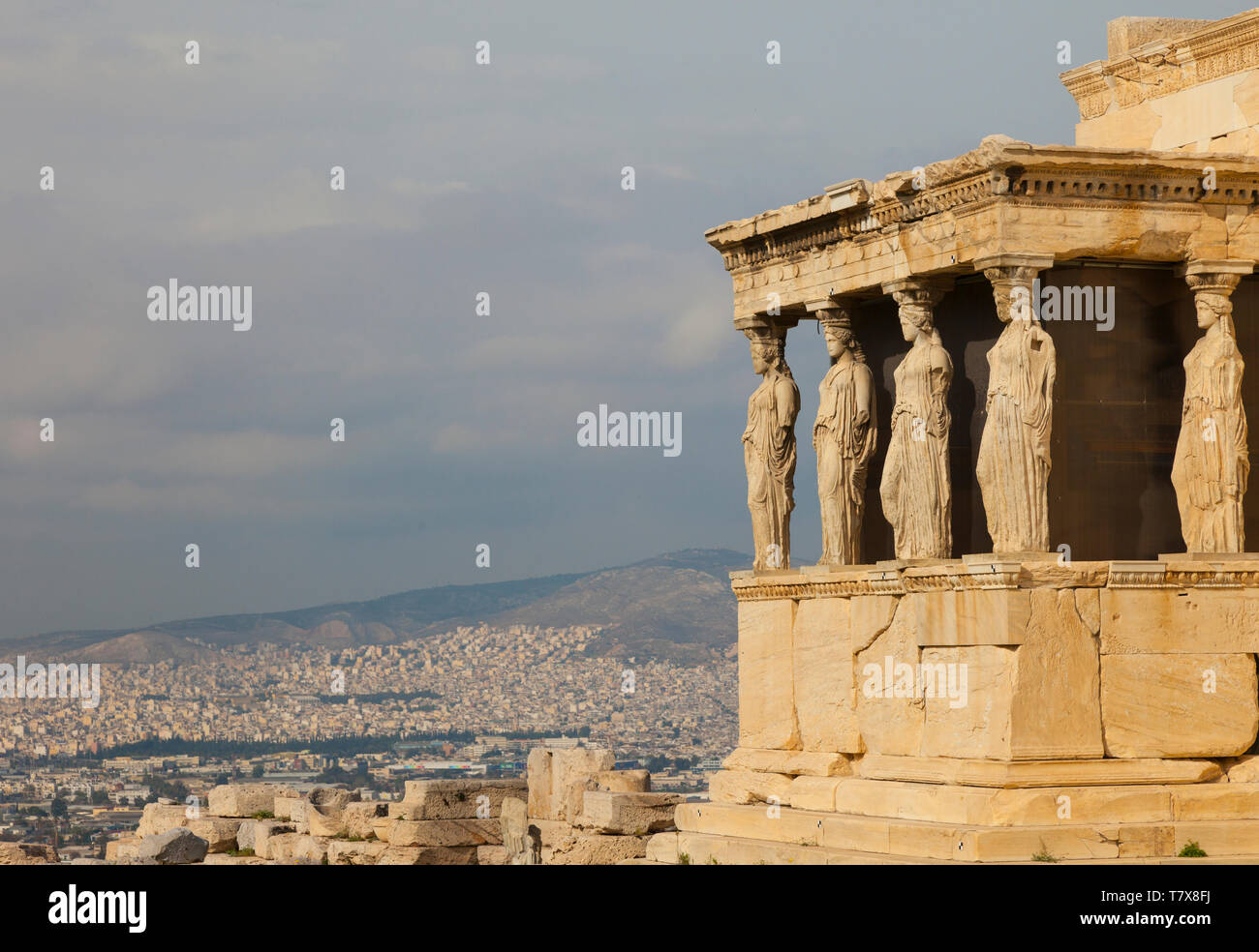 Porche de las Cariátides. Templo de Erecteion. Acrópolis. Athènes, Grèce Banque D'Images