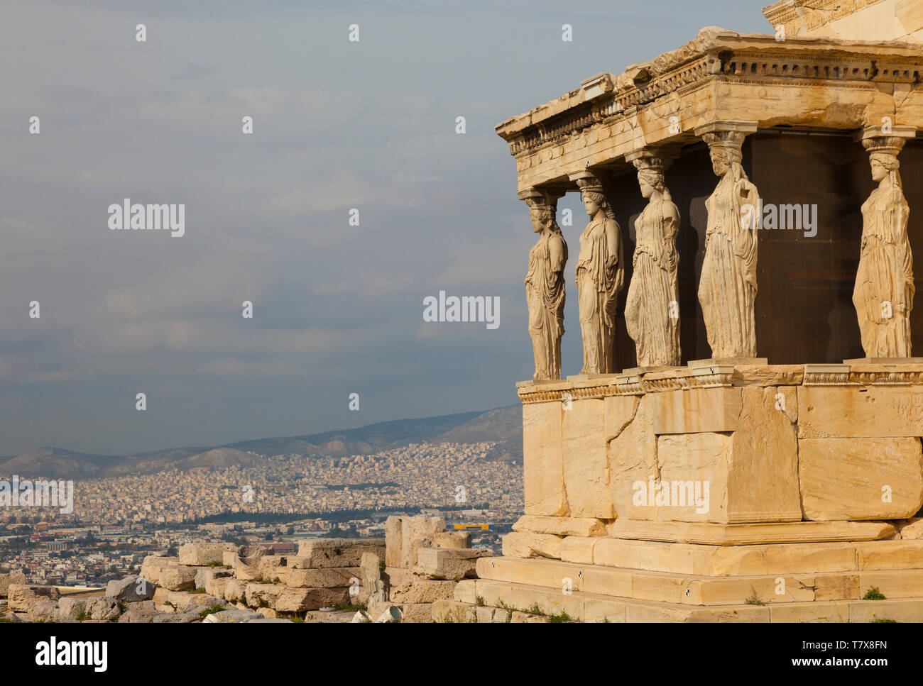 Porche de las Cariátides. Templo de Erecteion. Acrópolis. Athènes, Grèce Banque D'Images
