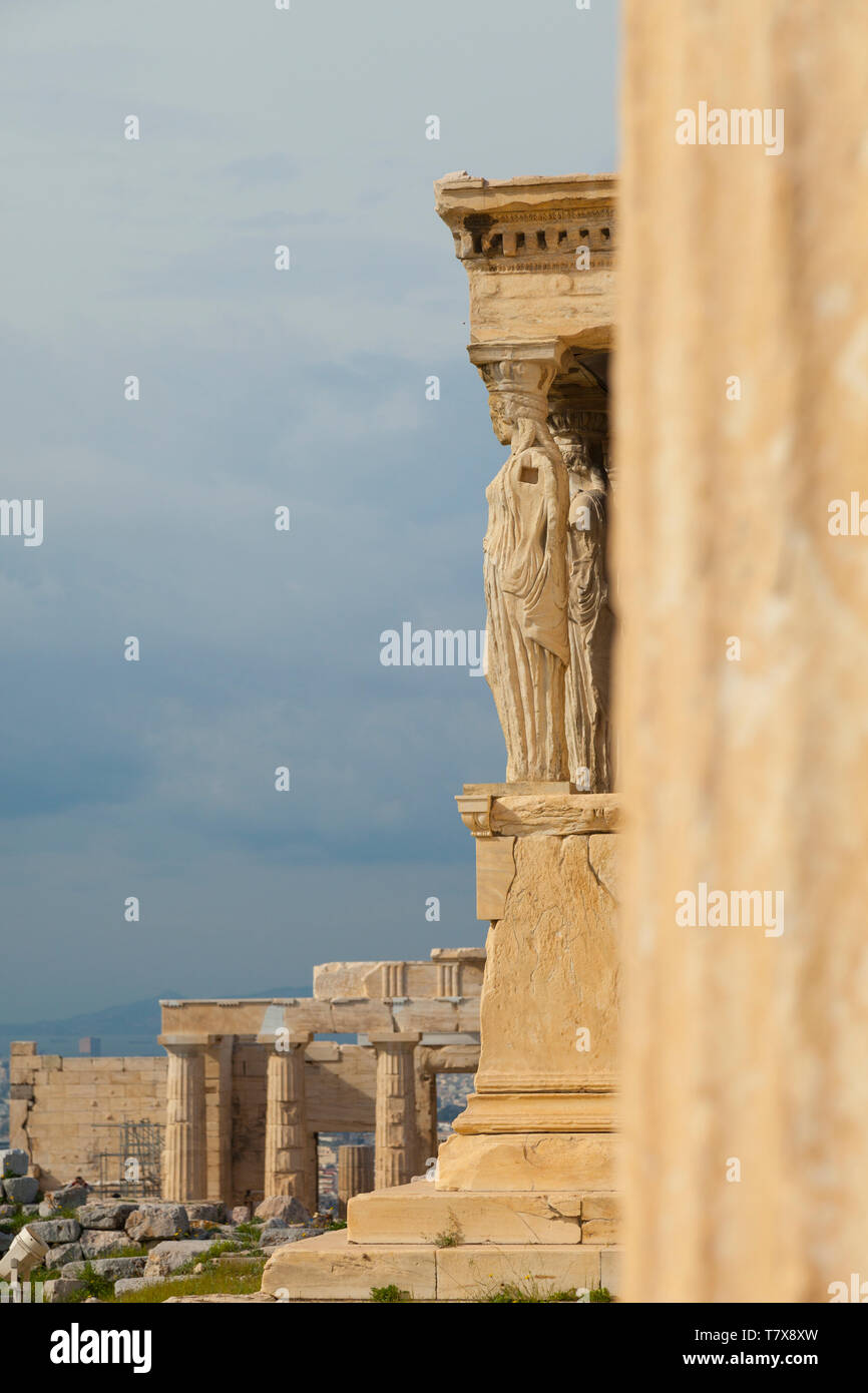 Porche de las Cariátides. Templo de Erecteion. Acrópolis. Athènes, Grèce Banque D'Images