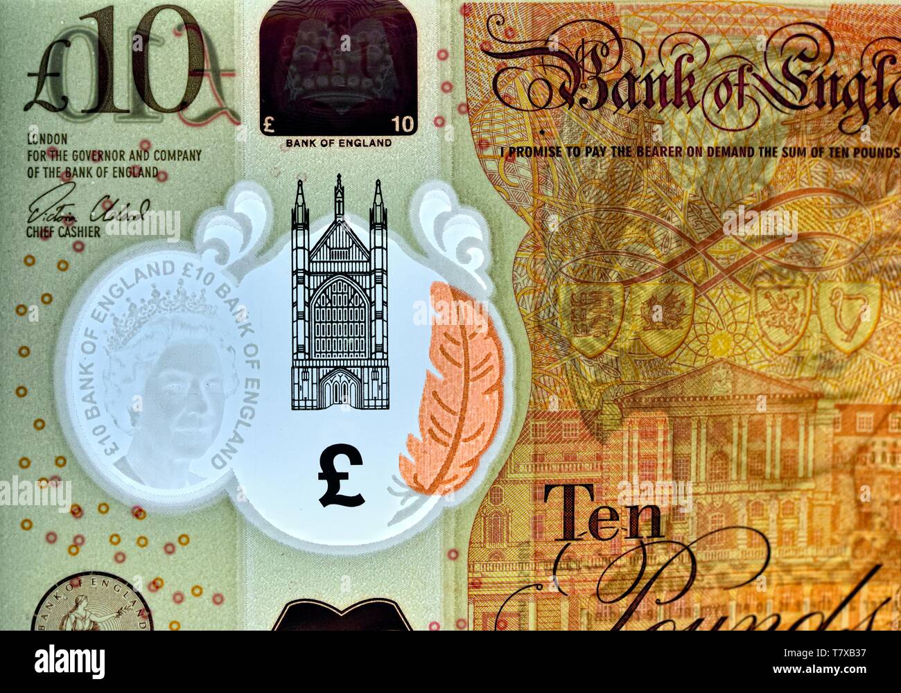 Fonctions de sécurité sur la note de 10 livres Banque D'Images