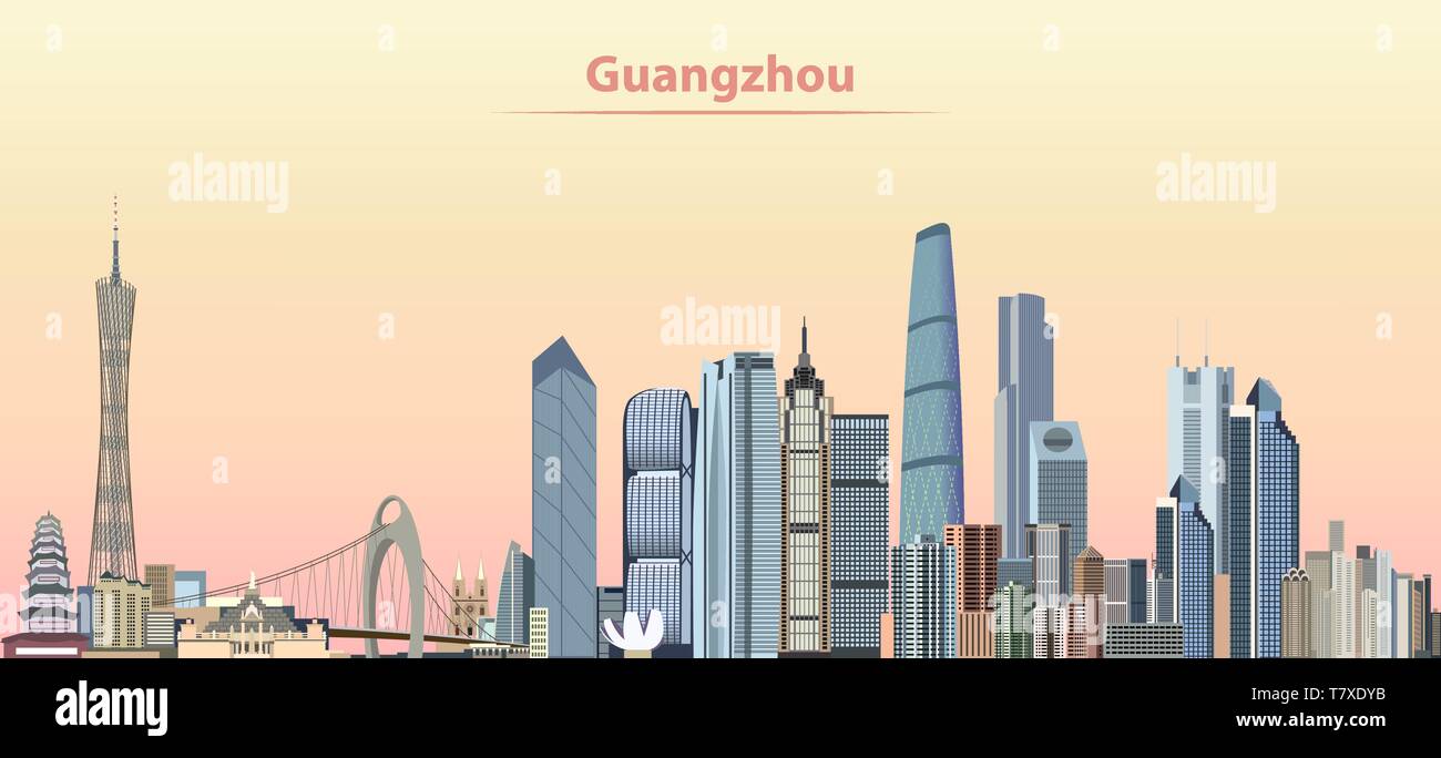 Vector illustration de Guangzhou City skyline at sunrise Illustration de Vecteur