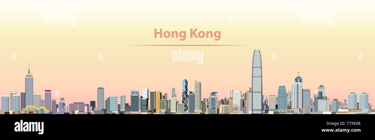 Vector illustration de Hong Kong city skyline at sunrise Illustration de Vecteur