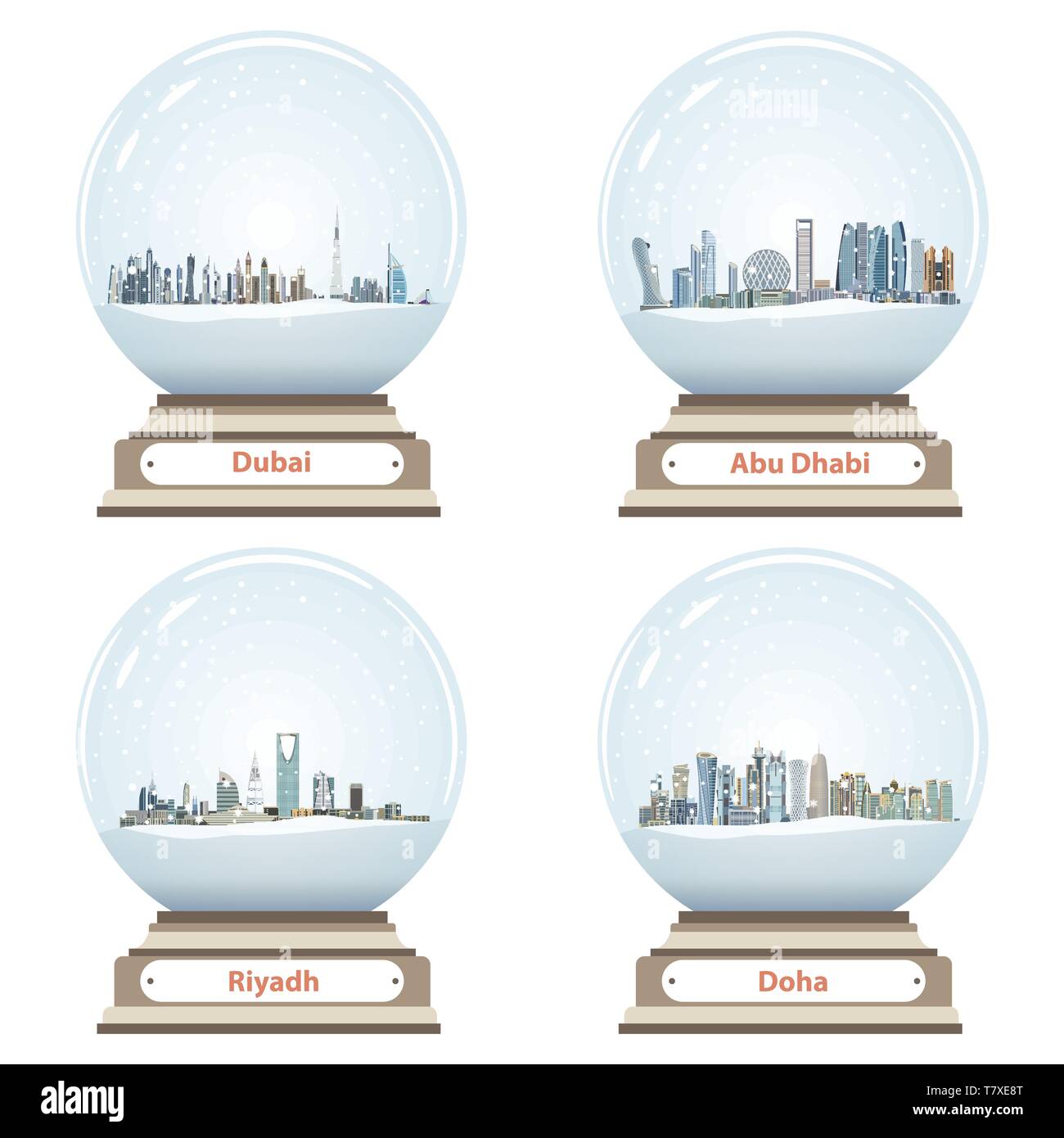 Vector collection de boules à neige à l'horizon de la ville Illustration de Vecteur