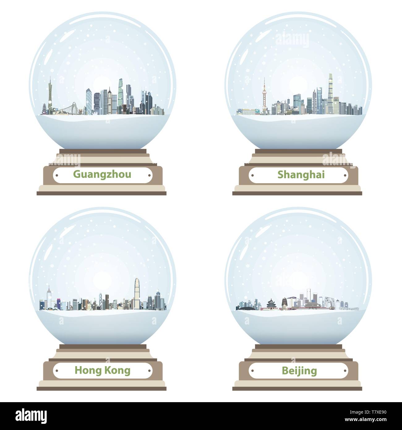 Vector collection de boules à neige à l'horizon de la ville Illustration de Vecteur