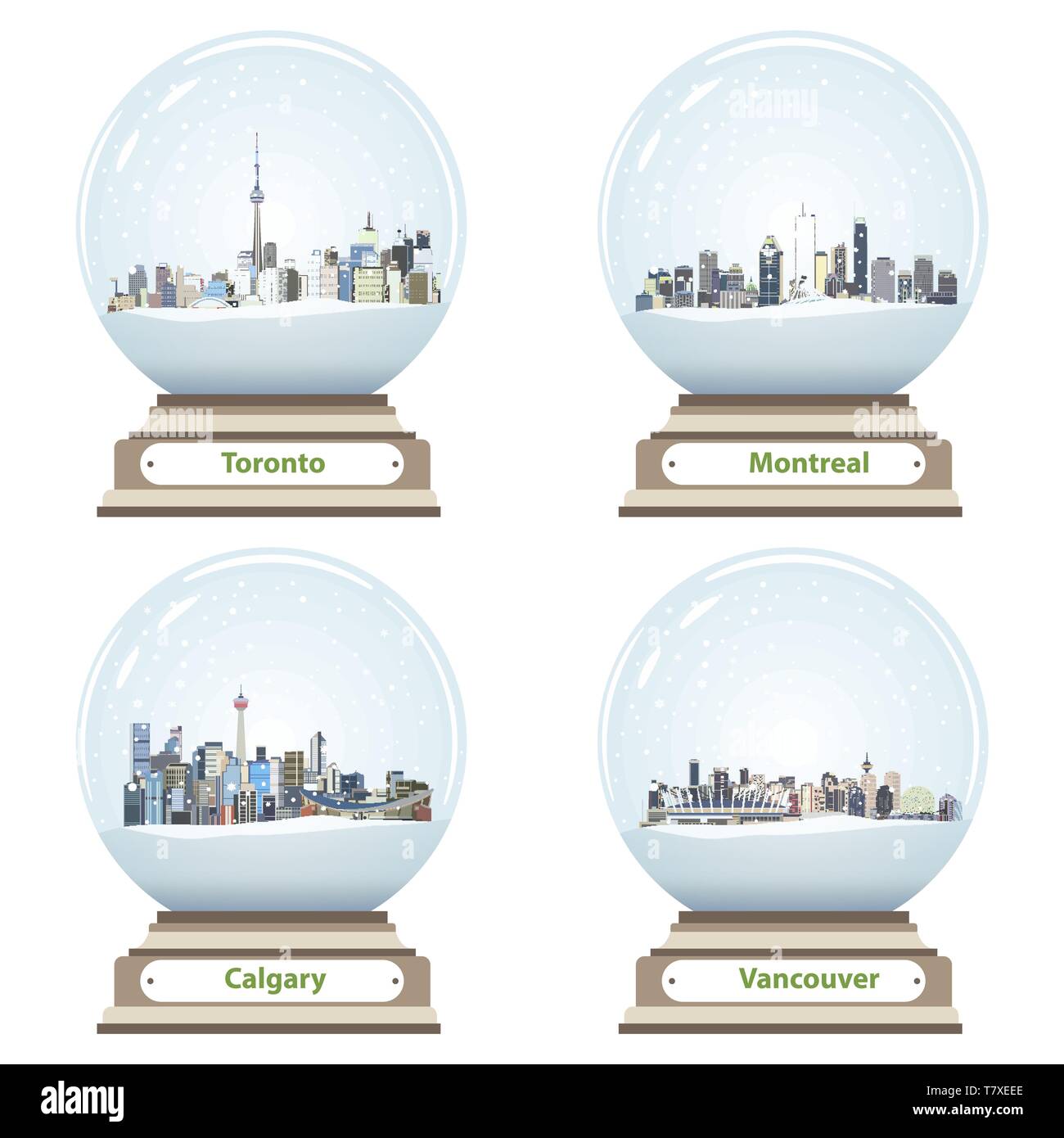 Vector collection de boules à neige avec l'horizon de la ville Illustration de Vecteur