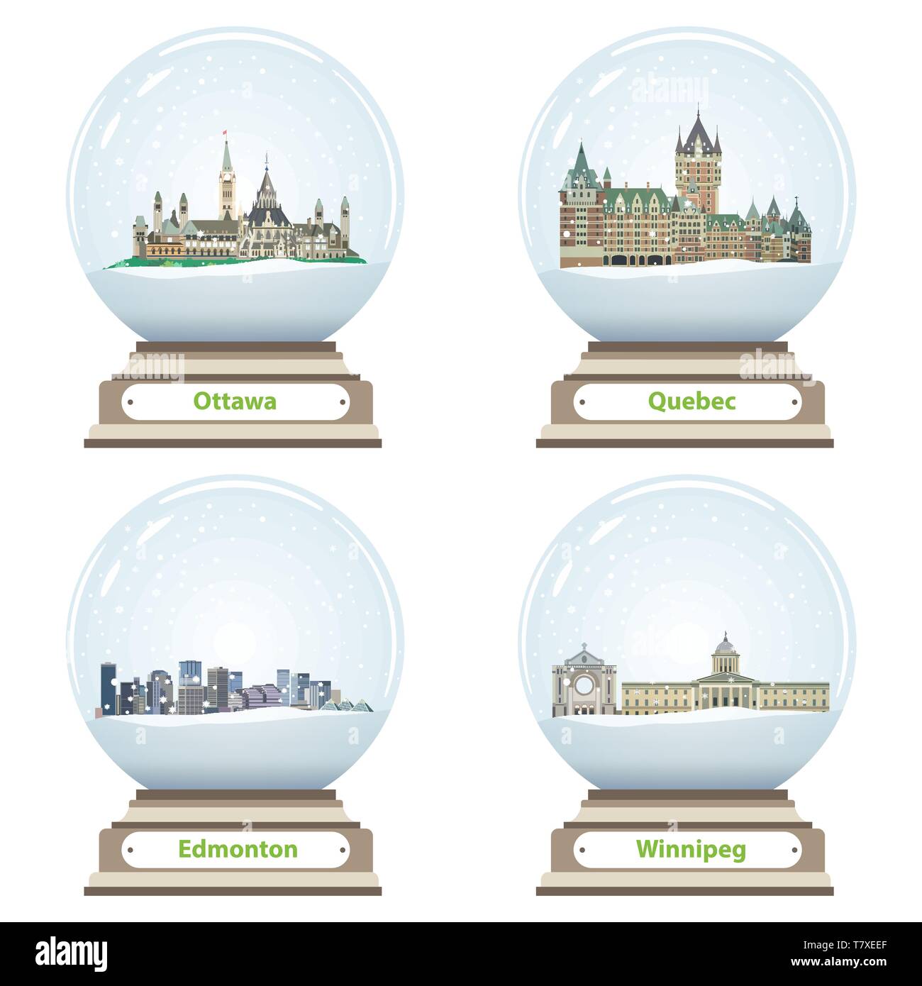 Vector collection de boules à neige avec l'horizon de la ville Illustration de Vecteur