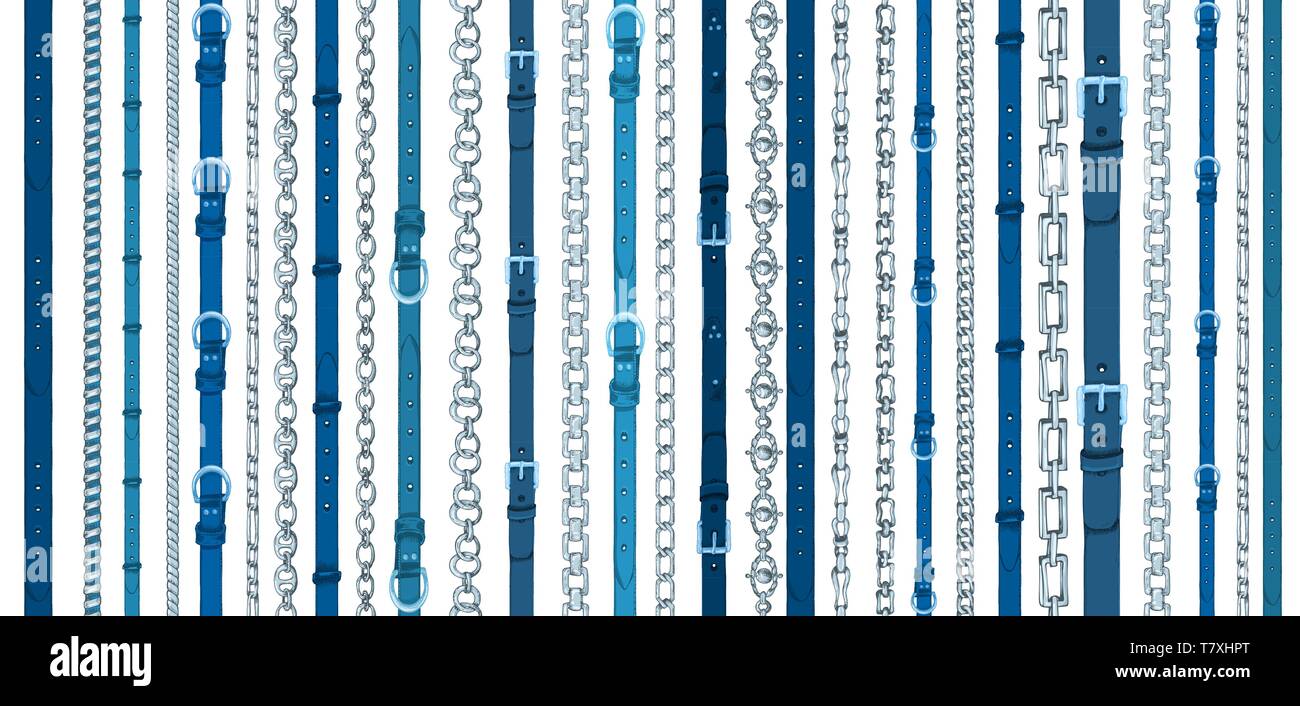 Modèle sans couture avec retro esquisse dessinée à la main ceintures, chaîne sur fond blanc. Gravure dessin illustration grand design pour tissu Illustration de Vecteur