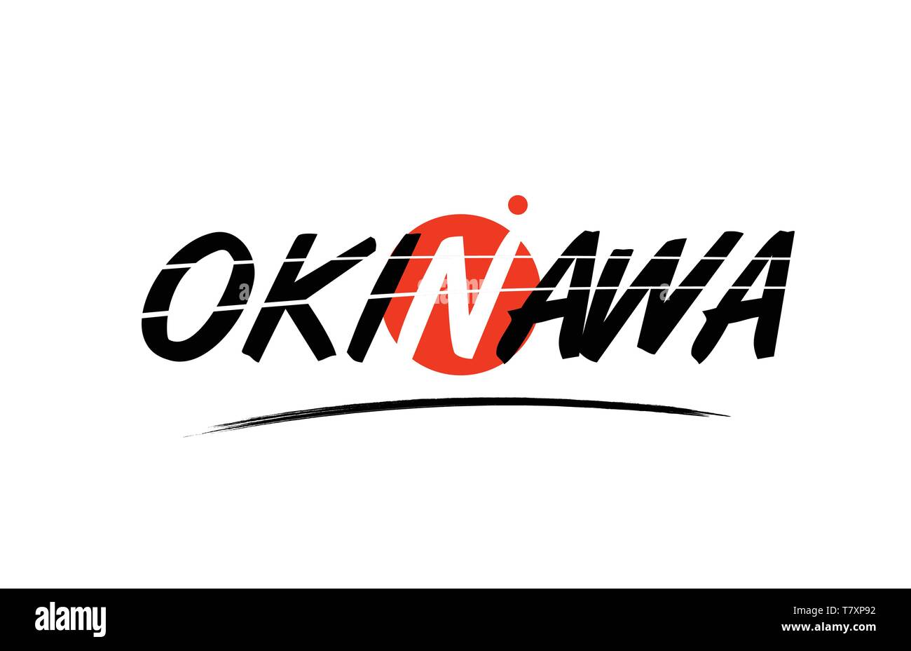 L'okinawa mot du texte sur fond blanc avec le cercle rouge convient pour l'icône de carte ou typographie logo design Illustration de Vecteur