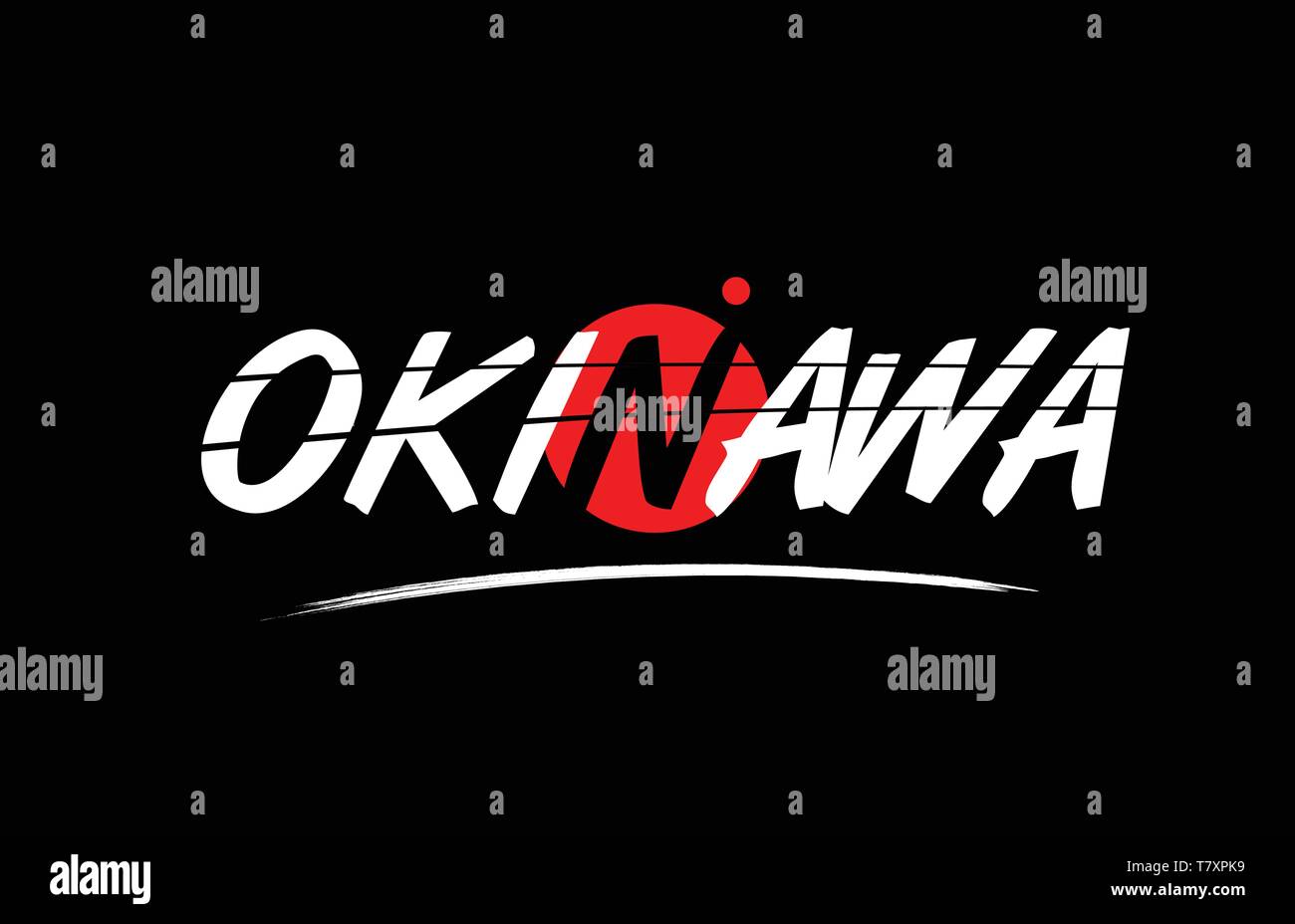 L'okinawa mot du texte sur fond noir avec le cercle rouge convient pour l'icône de carte ou typographie logo design Illustration de Vecteur