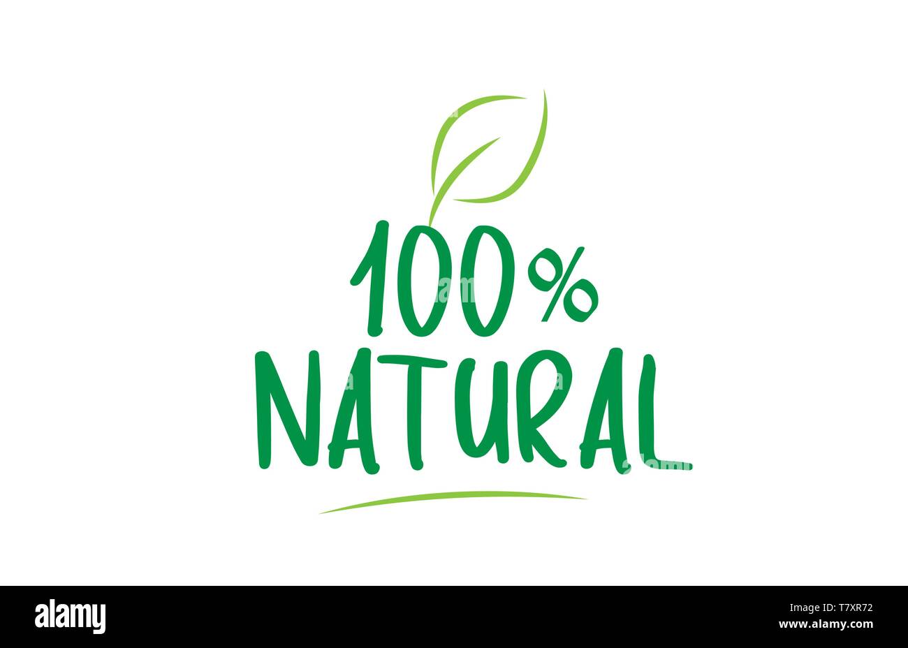 100 % naturel avec feuille vert mot texte adapté à l'icône, d'un insigne ou typographie logo design Illustration de Vecteur
