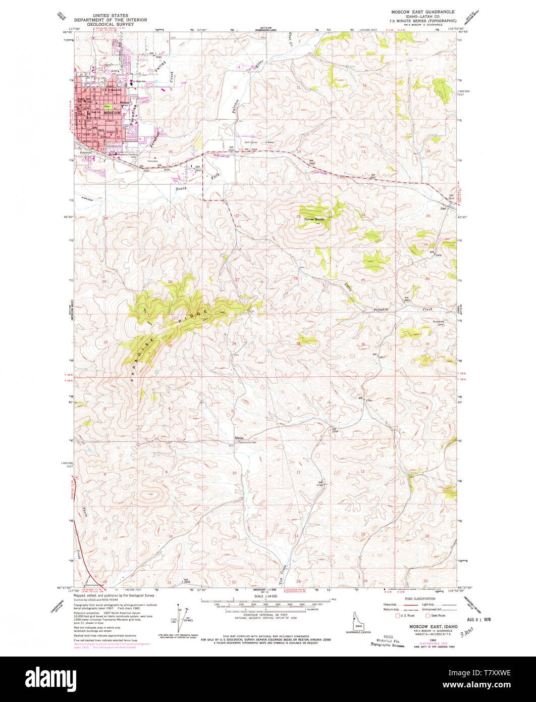 Carte TOPO USGS Idaho ID Moscou est 237258196024000 Restauration Banque D'Images