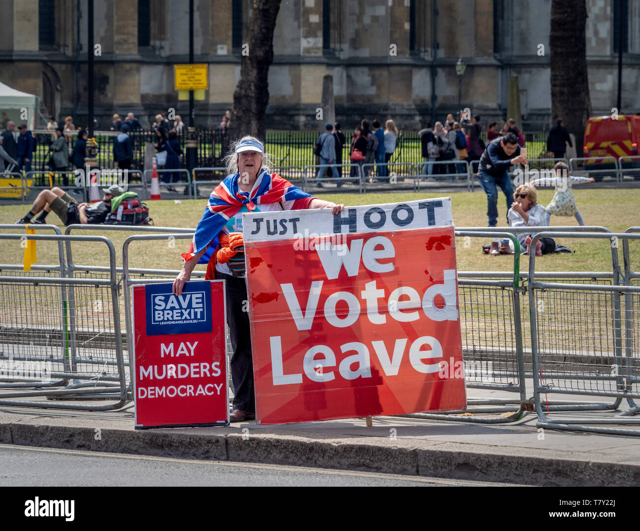 Brexit manifestants devant Westminster, London, UK. Banque D'Images