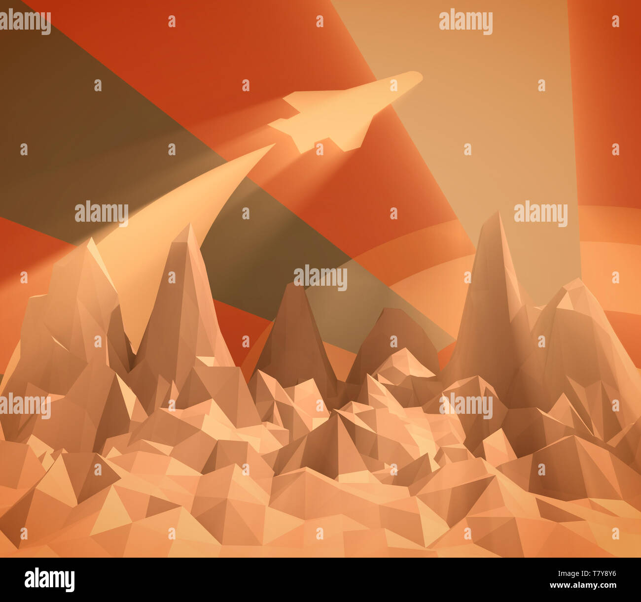 L'espace et paysage polygonale faible Lancement du navire Banque D'Images