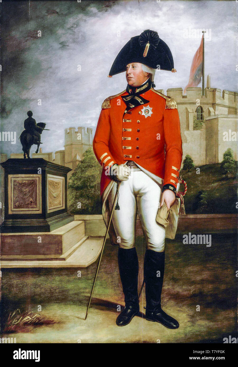 William Beechey, George III (1738-1820) en uniforme militaire, portrait à l'extérieur du château de Windsor, vers 1800 Banque D'Images