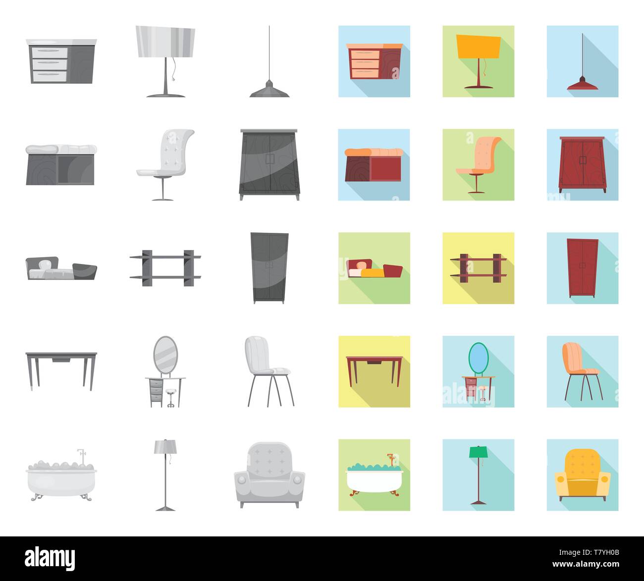 Conception de meubles et de vecteur vacances symbole. Set de meubles et symbole de l'action pour le web. Illustration de Vecteur